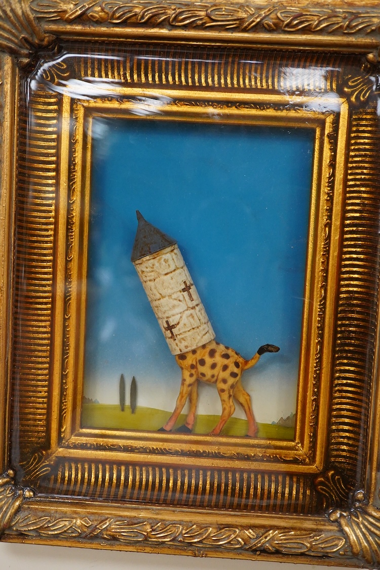 Bo Fowler, two contemporary resin plaques religious with religious themes to include ‘The Ivory Tower’, signed and dated 2023 verso, each framed, largest 38cm high